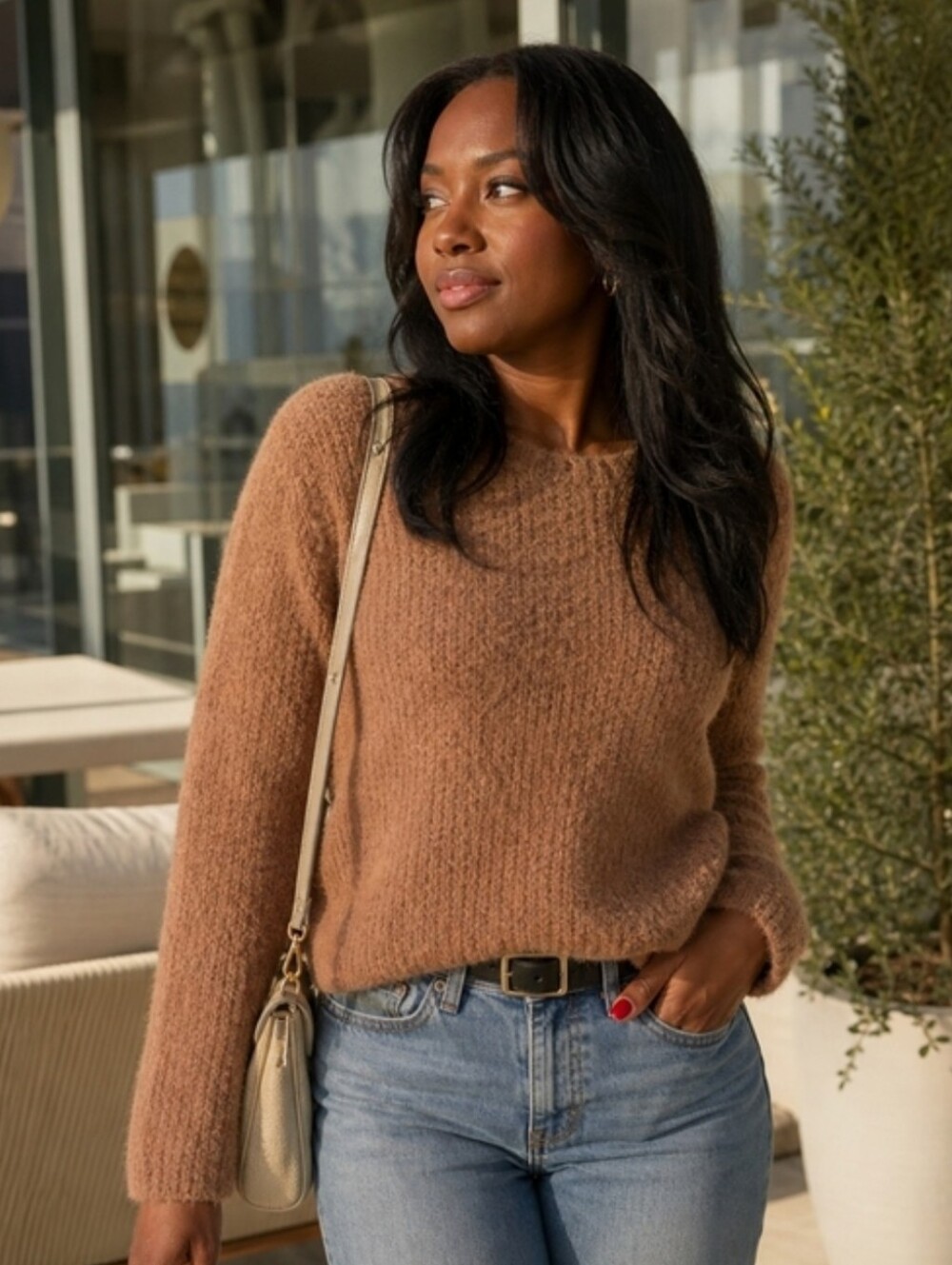 Aerie Cozy Fuzzy Tan Women's Sweater